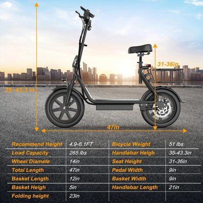 AOVOPRO ESBSPRO Electric Scooter with Seat, Foldable 500W 22.5Ah Battery 22mph