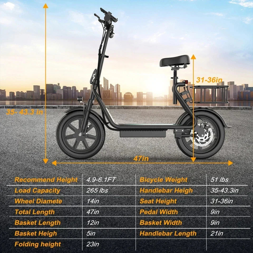 Refurbished Ladped LPBS Electric Scooter w/Seat, Foldable 500W 10.4Ah Battery 22mph 28Miles