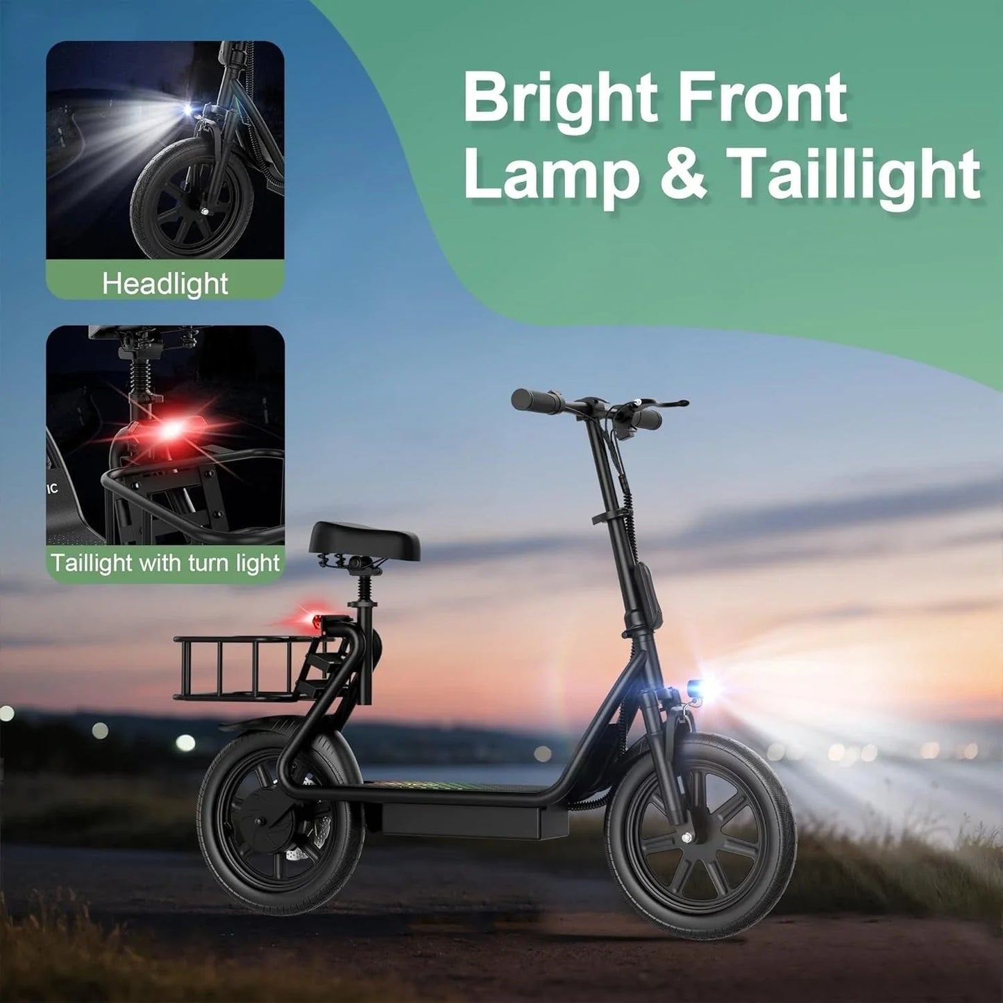 Refurbished Ladped LPBS Electric Scooter w/Seat, Foldable 500W 10.4Ah Battery 22mph 28Miles